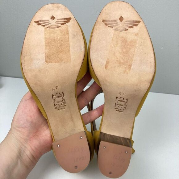 Fortress of Inca Luna Naya Amber Yellow Suede Sculpted Wood Heels US 10, EU 40 - Picture 7 of 7